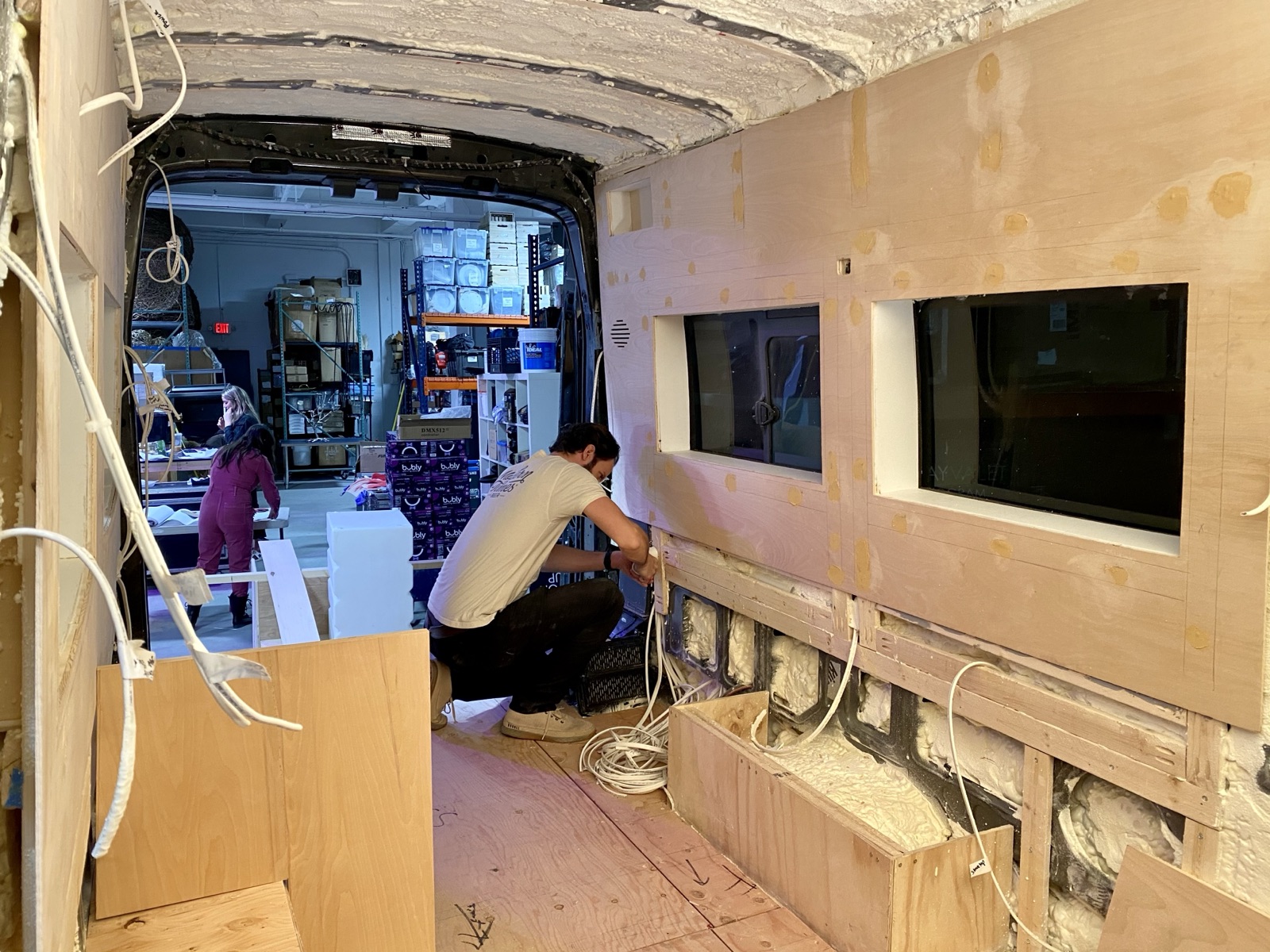 Mark running wiring along the van wall